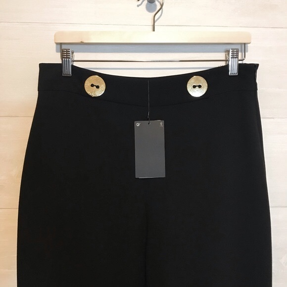 Zara High Waisted Dress Pants w/Large Gold Buttons - Picture 3 of 8